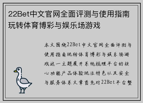 22Bet中文官网全面评测与使用指南 玩转体育博彩与娱乐场游戏