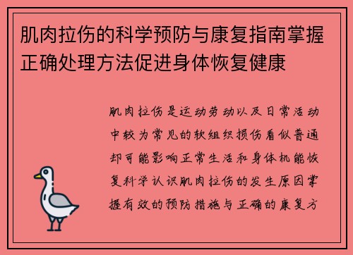 肌肉拉伤的科学预防与康复指南掌握正确处理方法促进身体恢复健康 肌肉拉伤的科学预防与康复指南掌握正确处理方法促进身体恢复健康